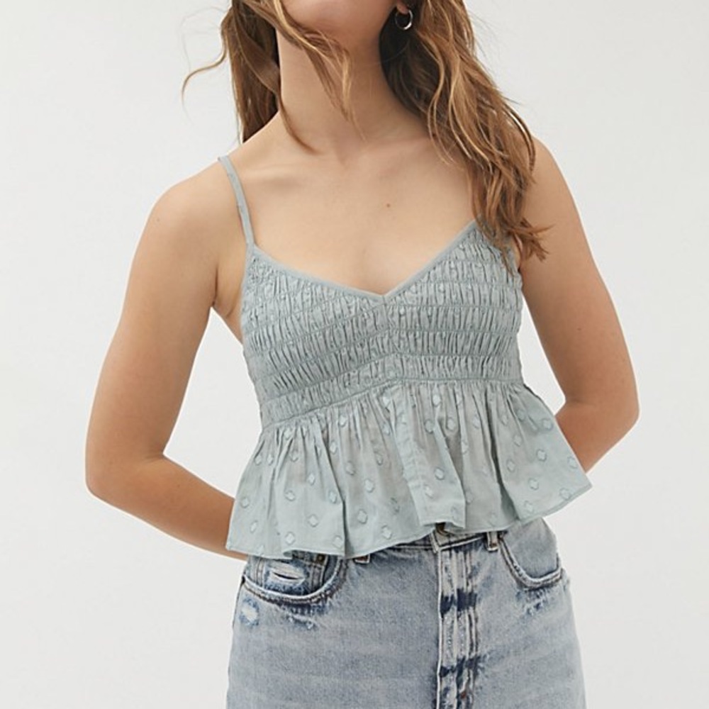 Urban Outfitters Cleo Smocked Dot Babydoll Top